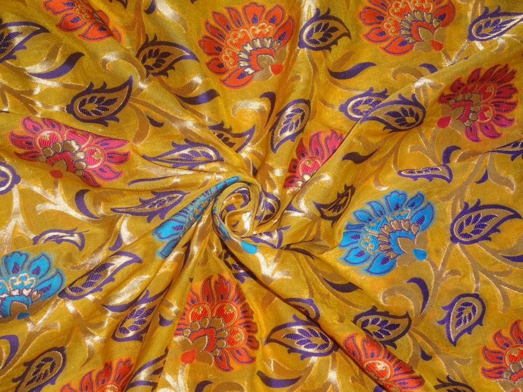 BROCADE FABRIC Multi color &amp; Metallic Gold color 44" wide BRO261[3]