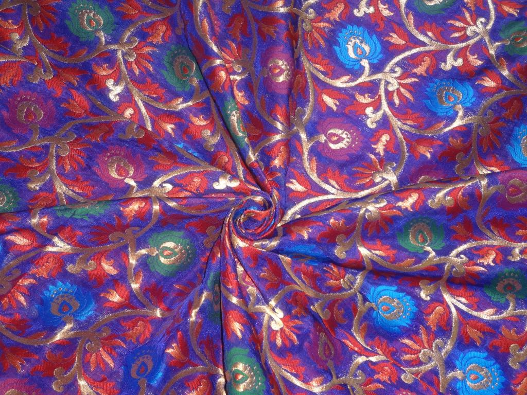 Pure SILK BROCADE FABRIC Multi color &amp; Metallic Gold color 44" wide BRO261[5]