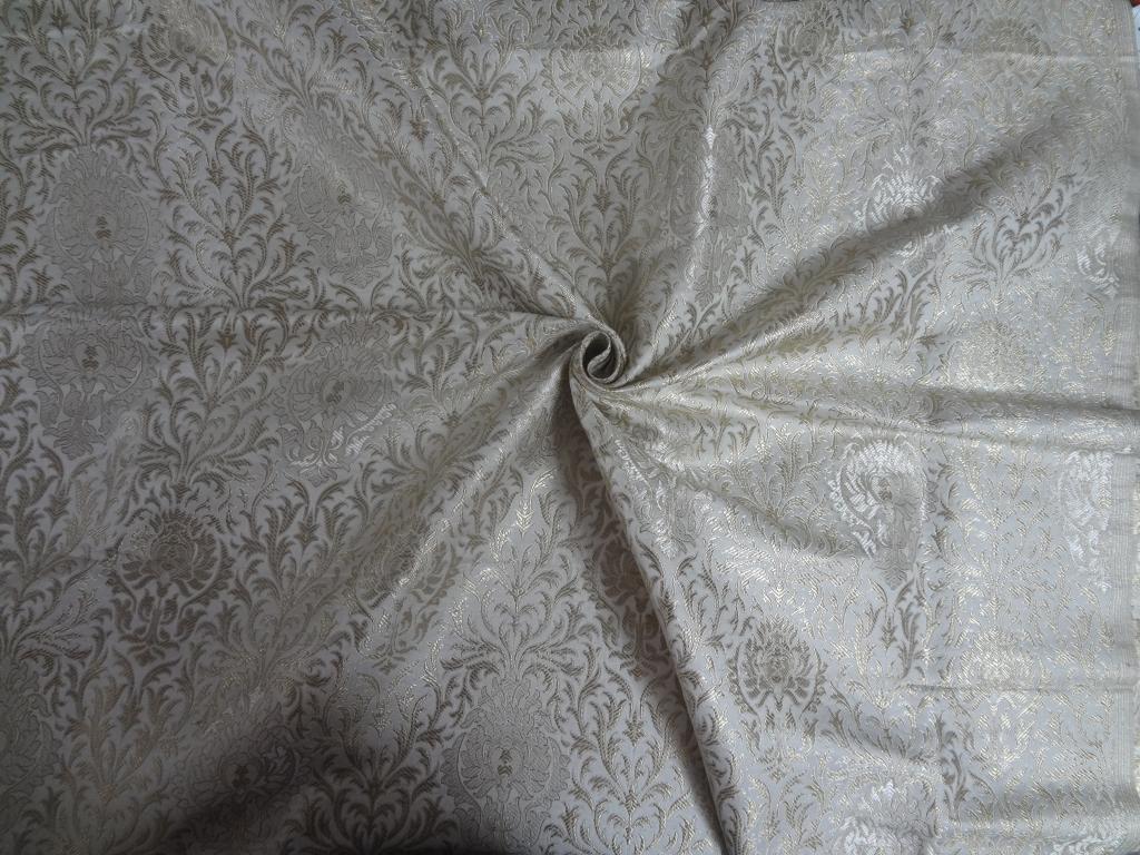 Pure Heavy Silk Brocade Fabric Metallic Gold &amp; Ivory