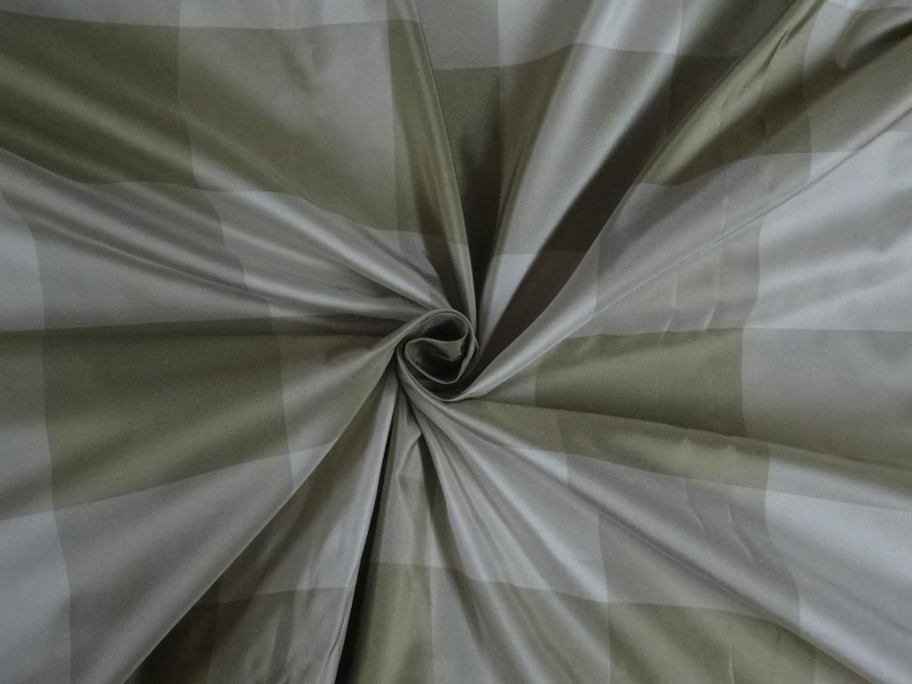 PURE SILK TAFFETA FABRIC Olive Green &amp; Ivory COLOR Stripes 54&quot; wide