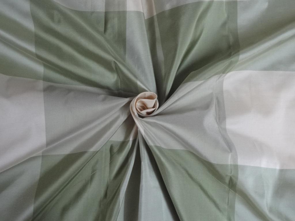 SILK TAFFETA FABRIC Pastel Green &amp; Ivory COLOR PLAIDS 54&quot; wide TAFC21