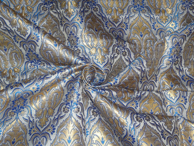 HEAVY SILK BROCADE FABRIC IVORY, BLUE X METALLIC GOLD COLOR 36" wide BRO491[4]