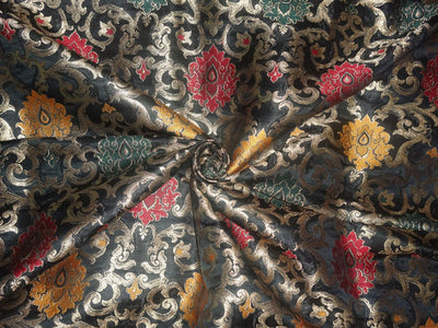 HEAVY SILK BROCADE FABRIC BLACK,MULTI MOTIF X METALLIC GOLD COLOR 36" wide BRO490[4]