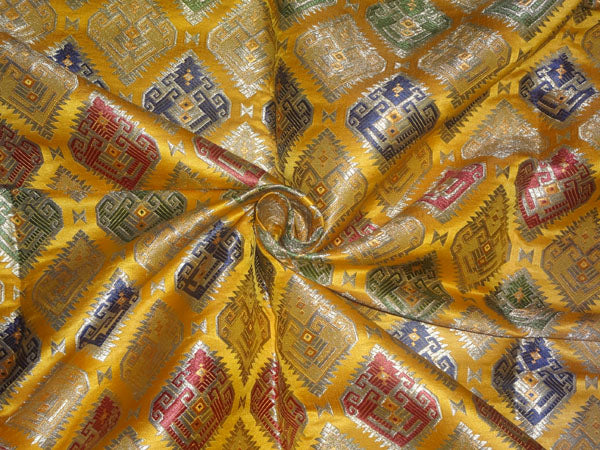 HEAVY SILK BROCADE FABRIC YELLOW,MULTI MOTIF X METALLIC GOLD COLOR 36" wide BRO490[5]