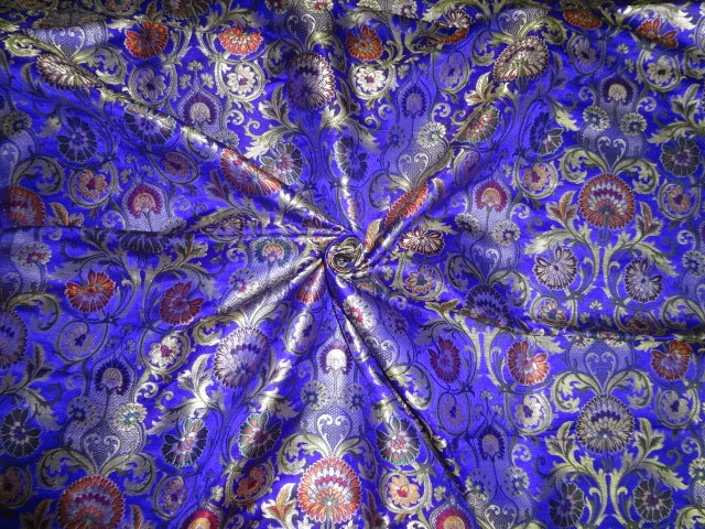 PRETTY Pure Heavy Silk Brocade Fabric Violet Blue &amp; Multi Metallic color