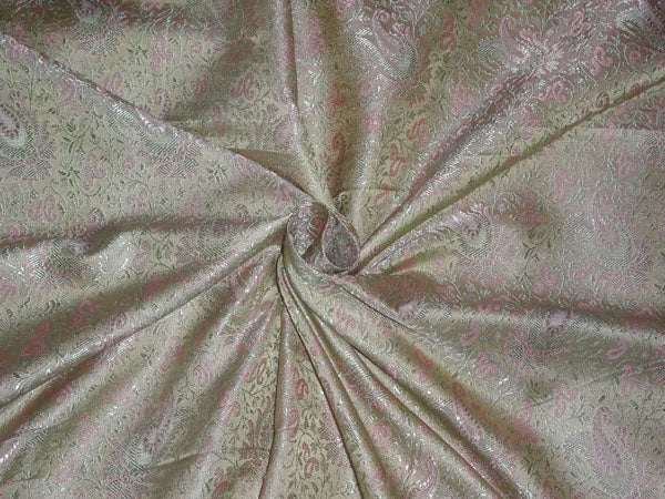 SILK BROCADE PASTEL GREEN, PASTEL PINK X OLIVE 44