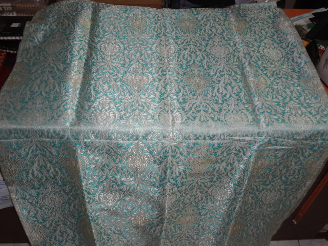 Pure Heavy Silk Brocade Fabric Light Blue &amp; Metallic Gold color