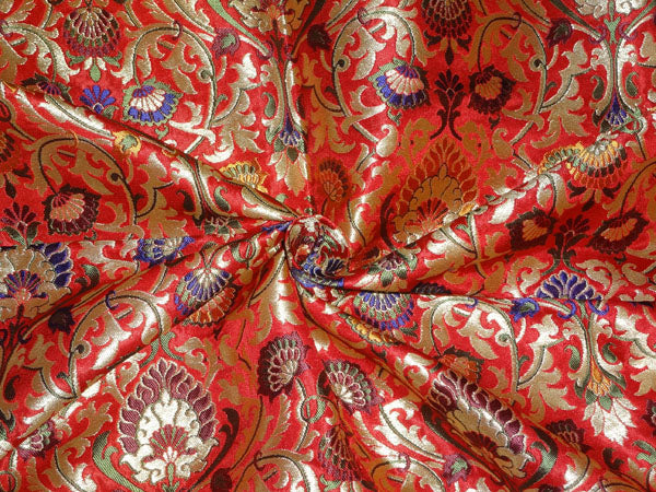 HEAVY BROCADE FABRIC RED X METALLIC GOLD WITH MULTI COLOR 36" WIDE BRO497[RED][4]