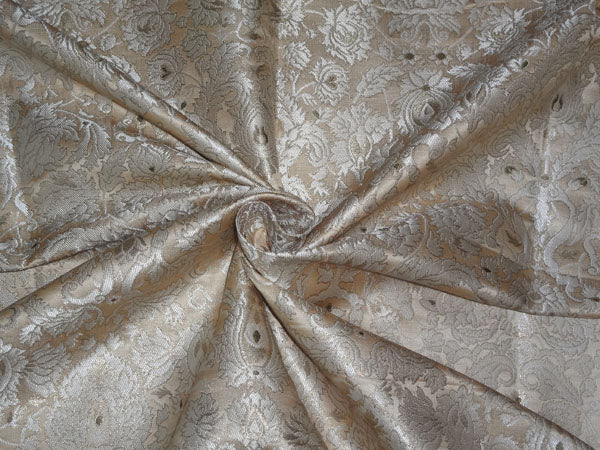 HEAVY SILK BROCADE FABRIC BEIGE,IVORY,GREEN X METALLIC BROWN COLOR 36" WIDE BRO500[3]