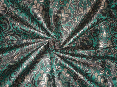 Heavy Silk Brocade Fabric Green Black x Metallic Gold Color 36" WIDE BRO502[4]