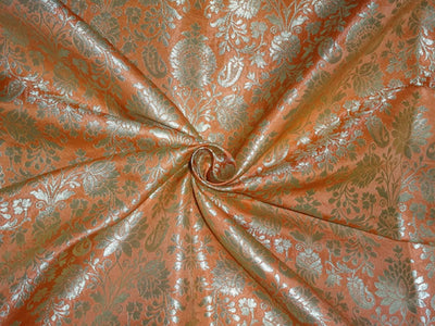 Heavy Silk Brocade Bright Peach x Metallic Gold Color 36" WIDE BRO506[1]