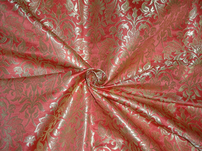 Heavy Silk Brocade Bubble Gum x Metallic Gold Color 36" WIDE BRO507[3]