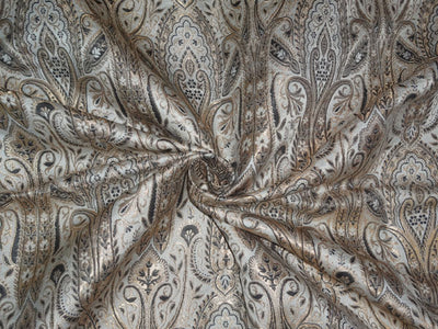 Heavy Silk Brocade Fabric Grey, Ivory x Metallic Gold Color 36" wide BRO509[2]