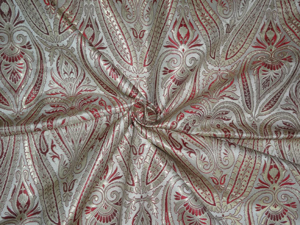 Heavy Silk Brocade Fabric Red, Ivory x Metallic Gold Color 36" wide BRO509[1]