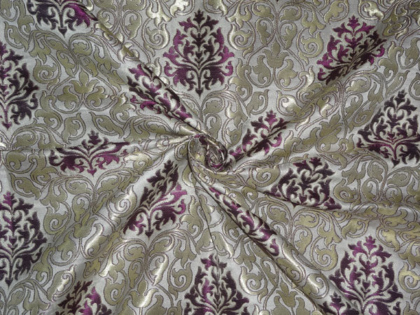 Heavy Silk Brocade Fabric Purple, Ivory x Metallic Gold Color 36" WIDE BRO509[4]