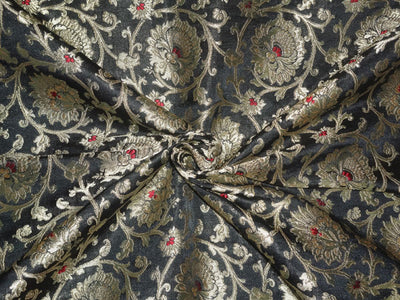 Heavy Silk Brocade Fabric Black, Red x Metallic Gold Color 36" wide BRO511[2]