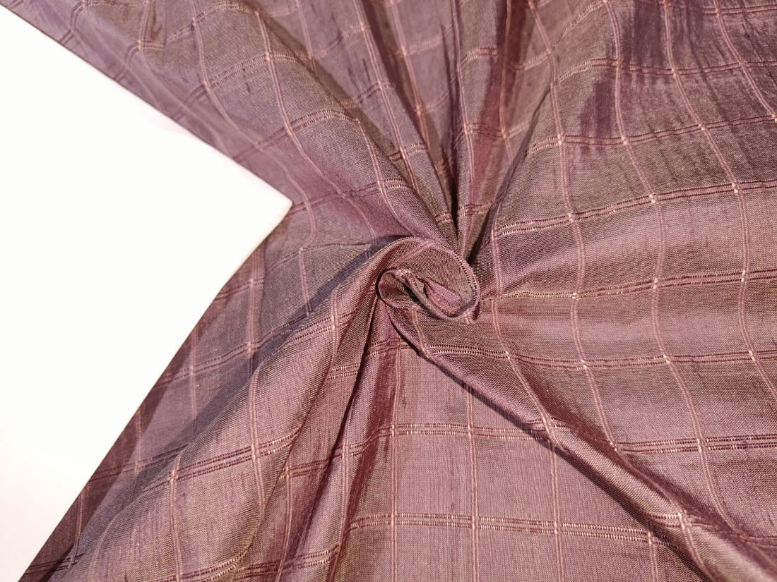 Iridiscent Pink Champagne x Black Color Silk DUPIONI Ribbed PLAIDS fabric