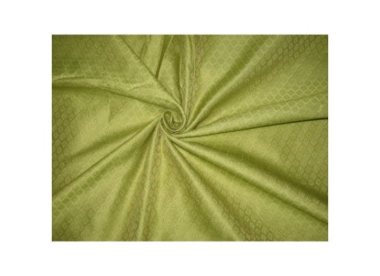 SILK BROCADE FABRIC Lime Green & Gold color 44" wide BRO67[2]