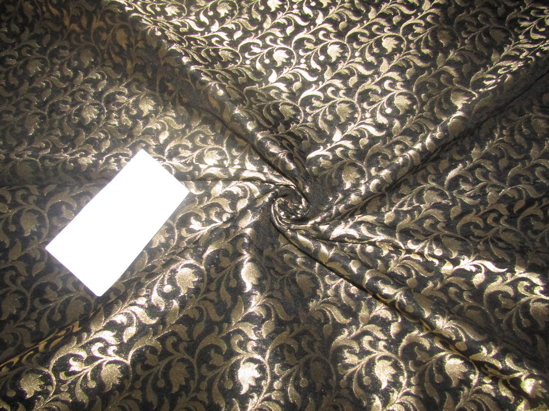 Silk Brocade fabric black x metallic gold color 44" wide BRO789[1]