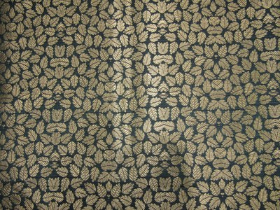 Silk Brocade fabric emerald green x metallic gold leaves color 44" wide BRO715[4]