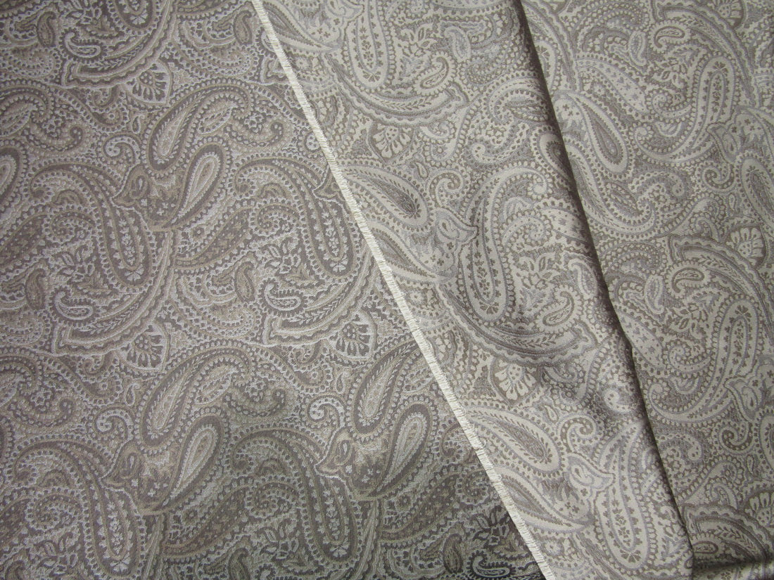 100% silk Brocade Jacquard Fabric paisleys khakhi brown 44&quot;