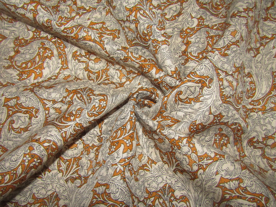 100% Linen Brown printed Fabric 58" wide[11476]