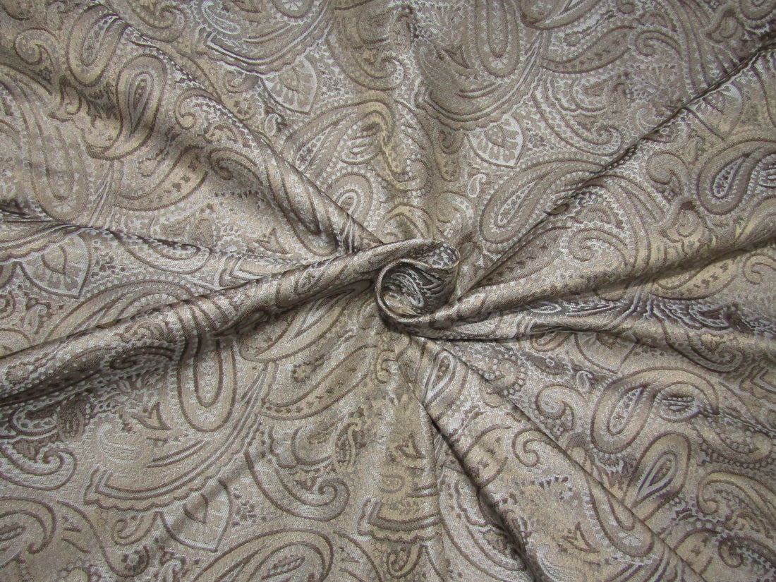 100% silk Brocade Jacquard Fabric paisleys silver grey and brown 44&quot;