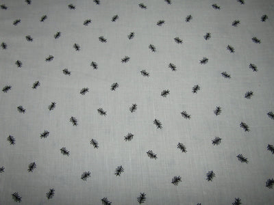 100% Linen 60s lea White with Black Leaf Motif Fabric 58" wide[11482]