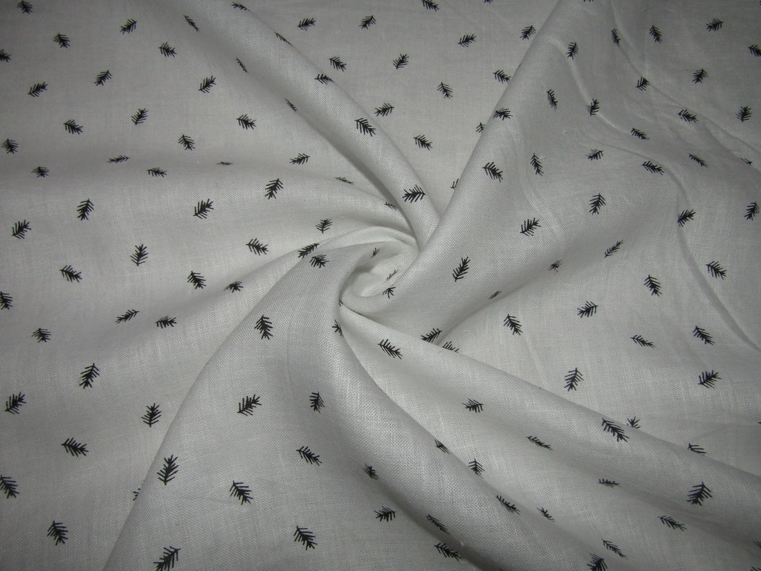 100% Linen 60s lea White with Black Leaf Motif Fabric 58" wide[11482]