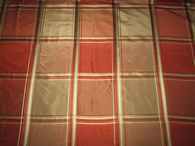 100% SILK TAFFETA FABRIC rust x gold Plaids 54&quot; wide TAFC55