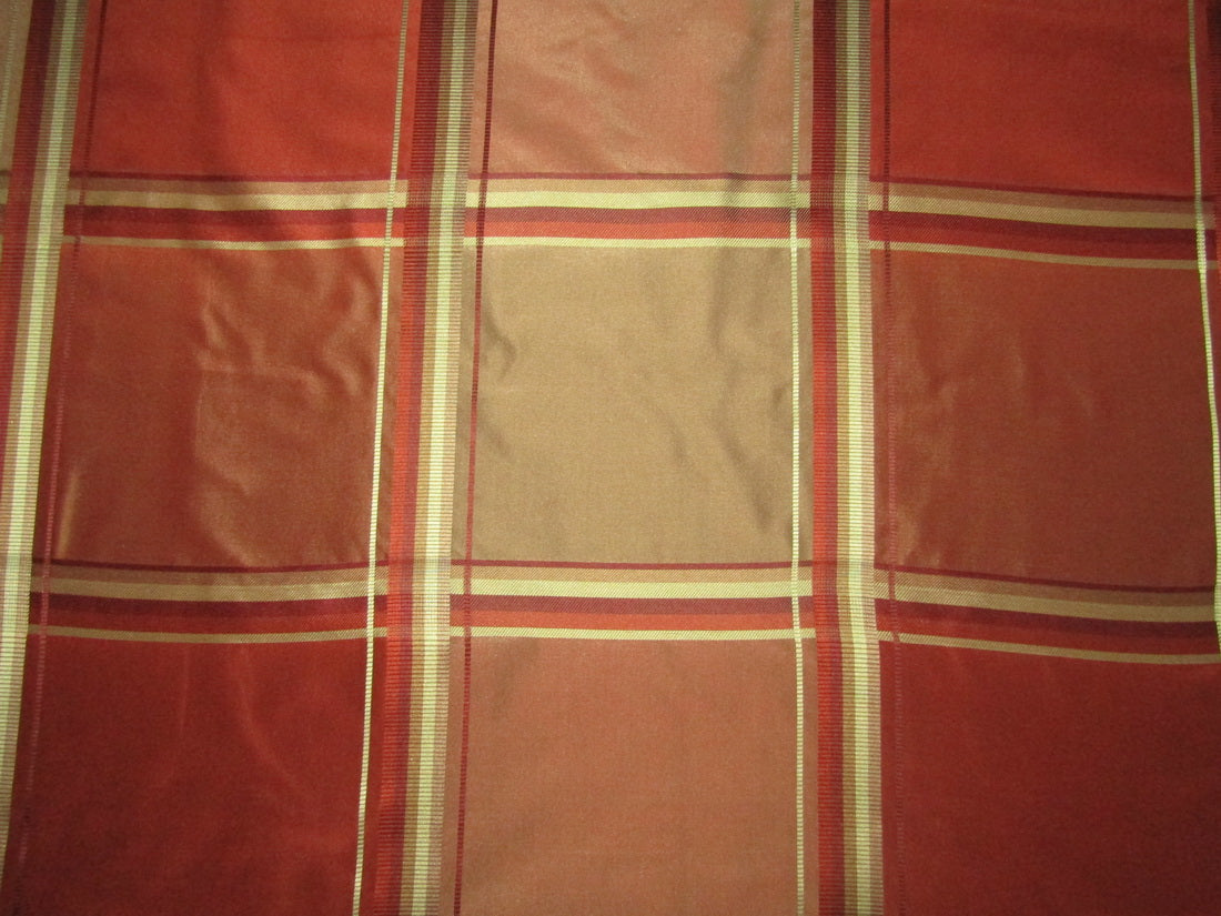 100% SILK TAFFETA FABRIC rust x gold Plaids 54&quot; wide TAFC55