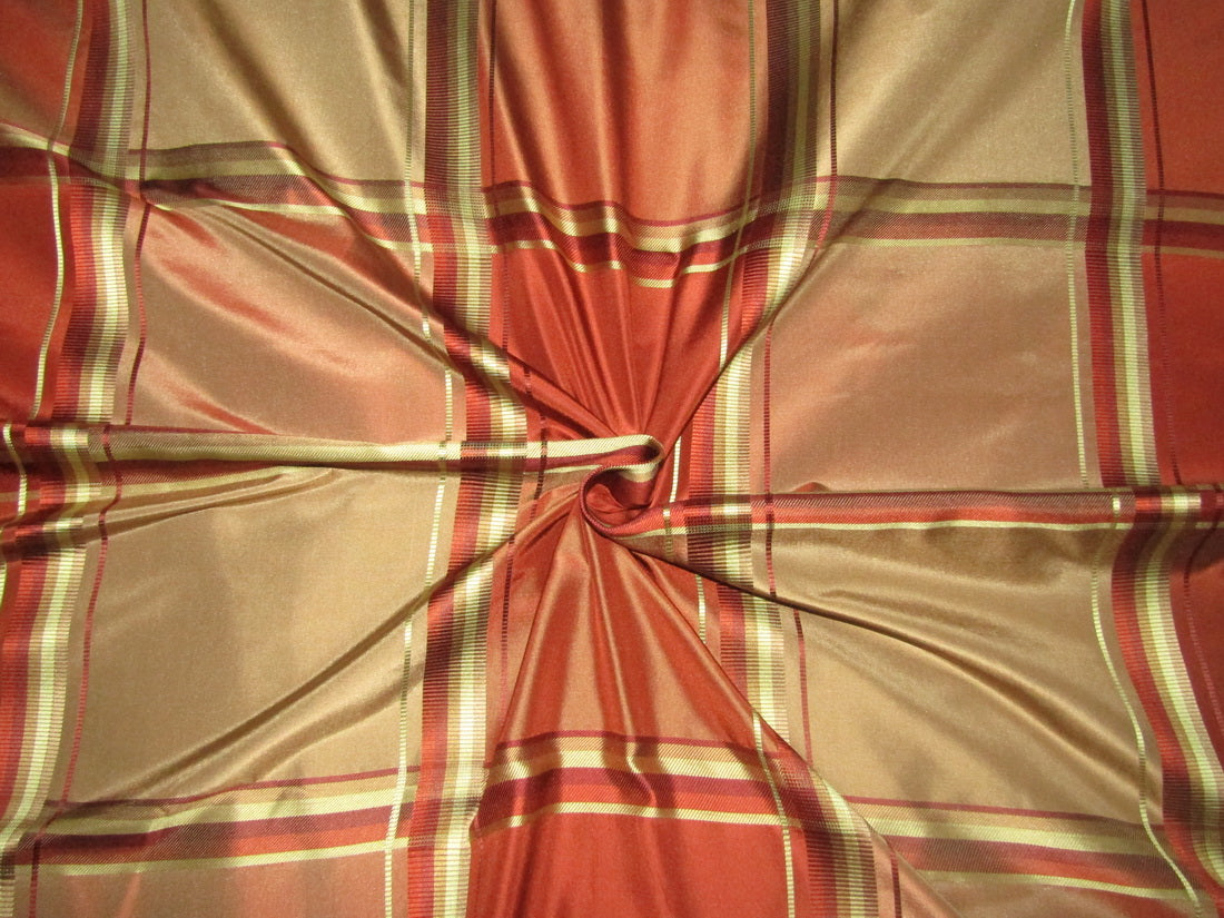 100% SILK TAFFETA FABRIC rust x gold Plaids 54&quot; wide TAFC55