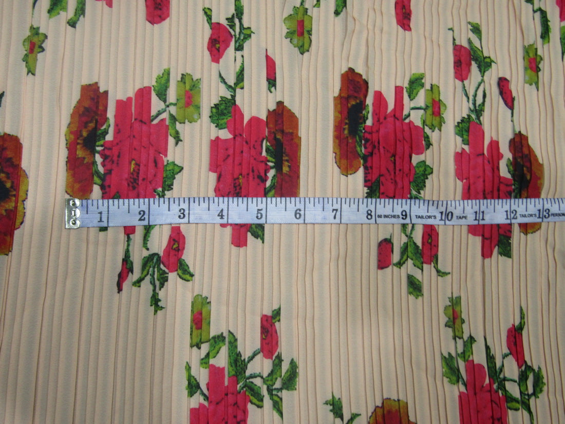 Polyester Pleated Printed Georgette Pastel Peach Fabric ~ 44'' wide