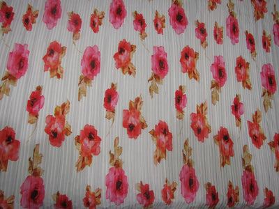 Polyester Pleated Printed Georgette White Fabric ~ 44'' wide