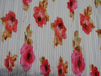 Polyester Pleated Printed Georgette White Fabric ~ 44'' wide