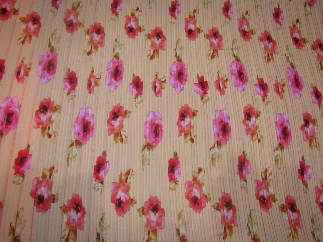 Polyester Pleated Printed Georgette Peach Fabric ~ 44'' wide