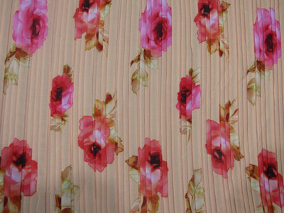 Polyester Pleated Printed Georgette Peach Fabric ~ 44'' wide