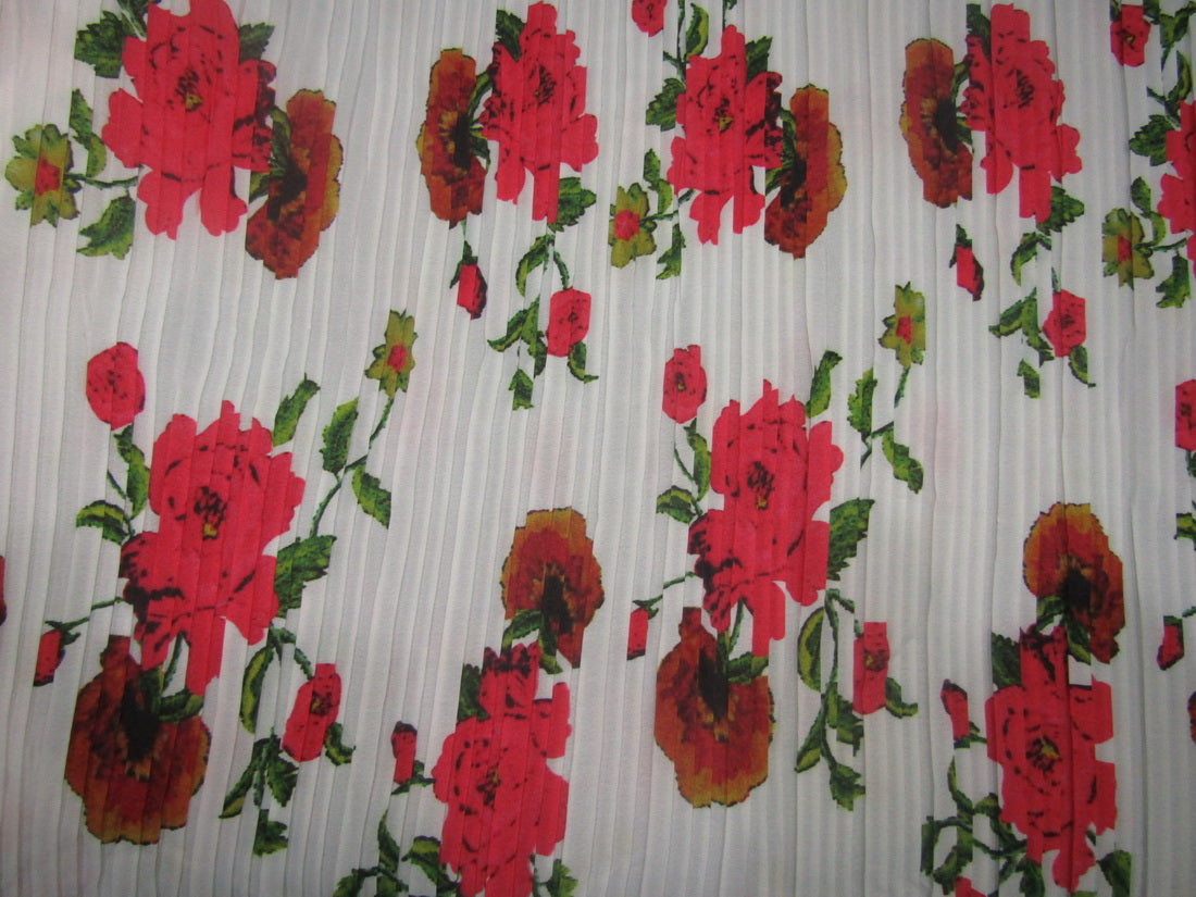Polyester Pleated Printed Georgette White Fabric ~ 44'' wide.