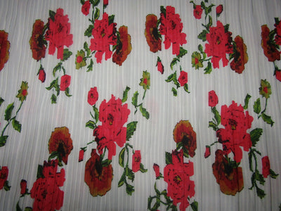 Polyester Pleated Printed Georgette White Fabric ~ 44'' wide.