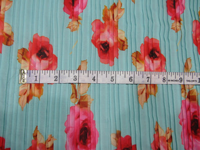 Polyester Pleated Printed Georgette Mint Blue Fabric ~ 44'' wide