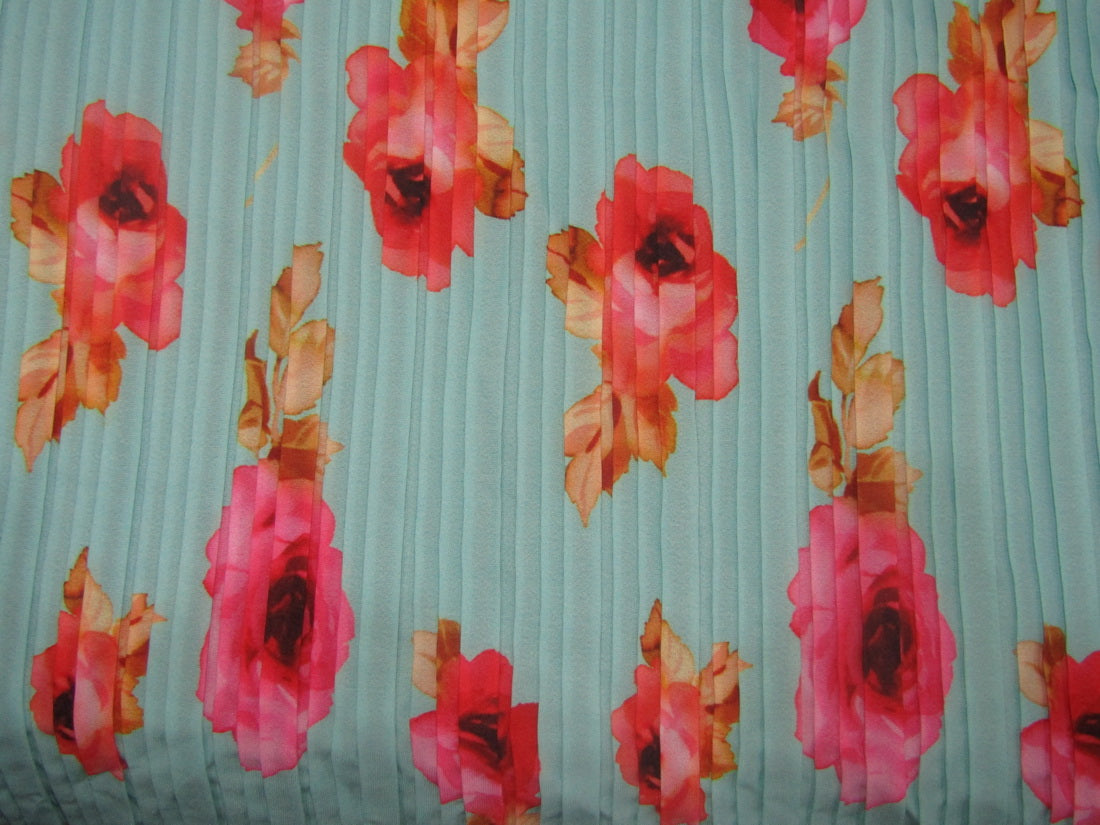 Polyester Pleated Printed Georgette Mint Blue Fabric ~ 44'' wide