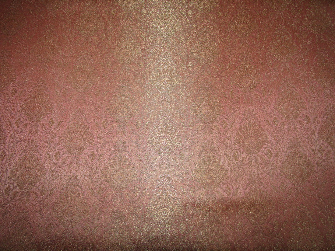 Silk Brocade fabric PEACHY PINK Color floral X metallic gold color 44" wide BRO718[4]