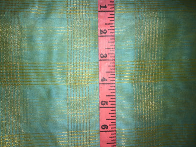 Chanderi Tissue Sea Green Fabric with metallic gold Checks 44''