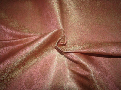 Silk Brocade fabric PEACHY PINK Color floral X metallic gold color 44" wide BRO718[4]