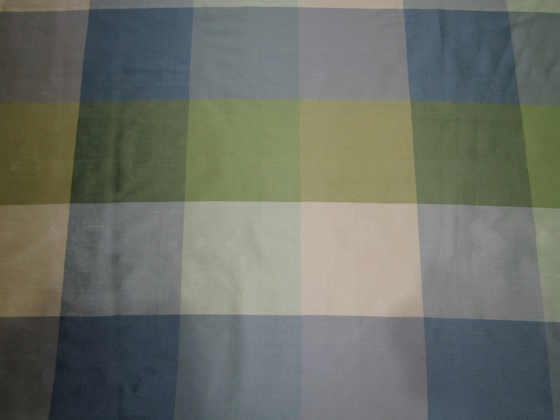 100% Pure Silk dupion shades of blues and greens Color Plaids Fabric 54" wide DUP#C120[2]