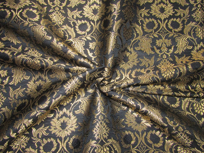 Silk Brocade fabric black x metallic gold color 44" wide BRO719B[3]