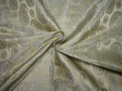 Silk Brocade creamy gold x blue paisleys~Width 44&quot;BRO6[2]