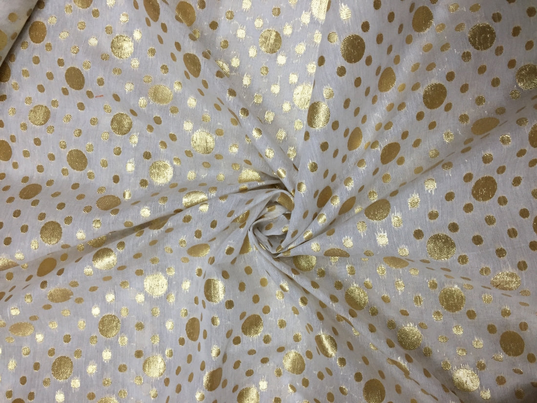 Chanderi silk fabric natural white dyeable with golden polka dots 44'' wide