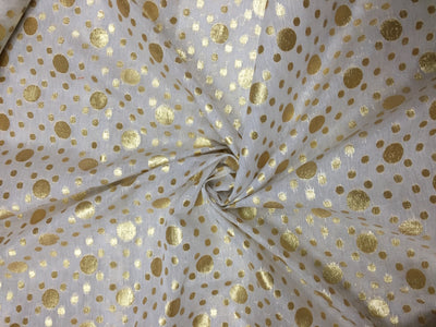 Chanderi silk fabric natural white dyeable with golden polka dots 44'' wide