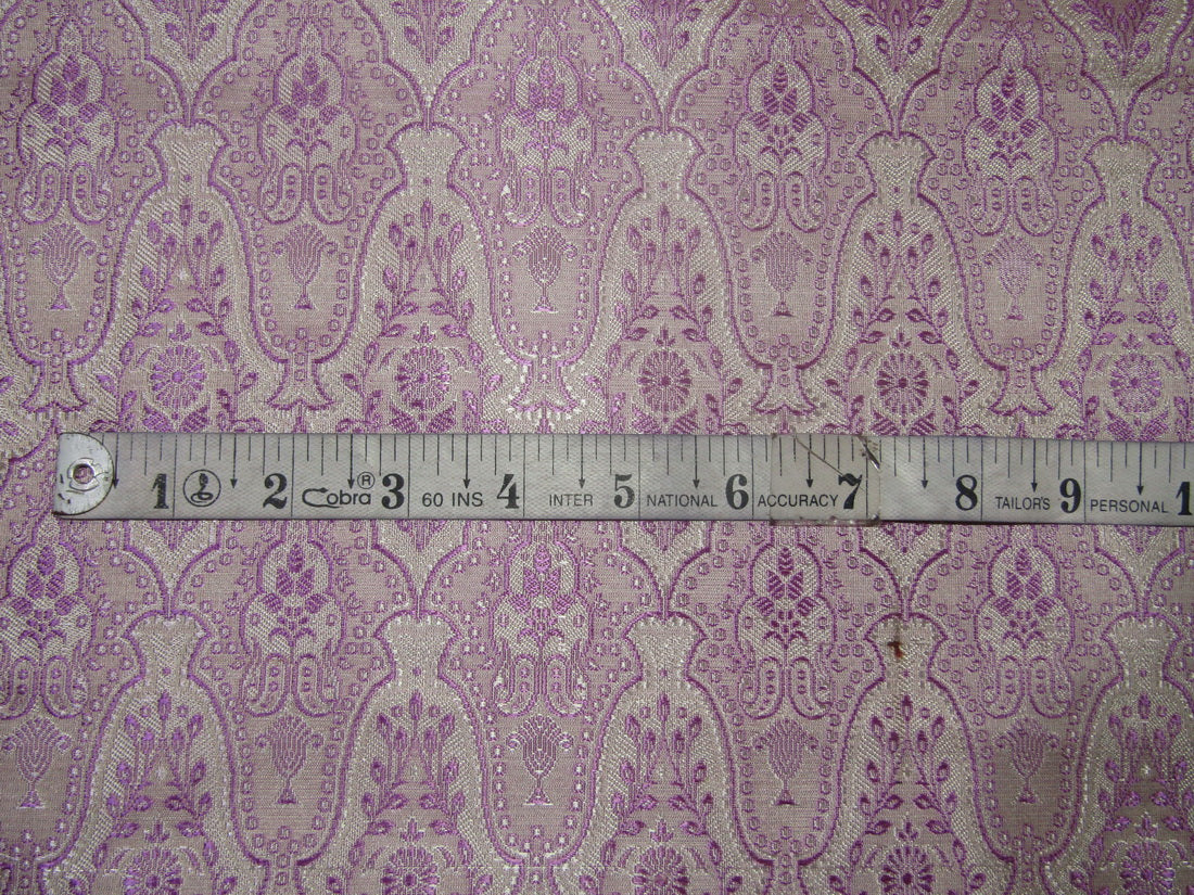 Pure SILK BROCADE FABRIC Ivory Cream & Pink colour 44" wide BRO230[5]